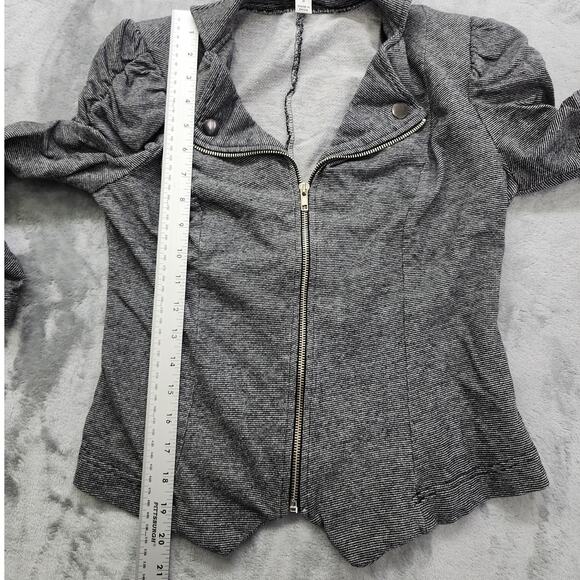 JohnPaulRichard Striped Zip Front Ruched Sleeve Blazer Size S Black Stretch Knit - Picture 8 of 9